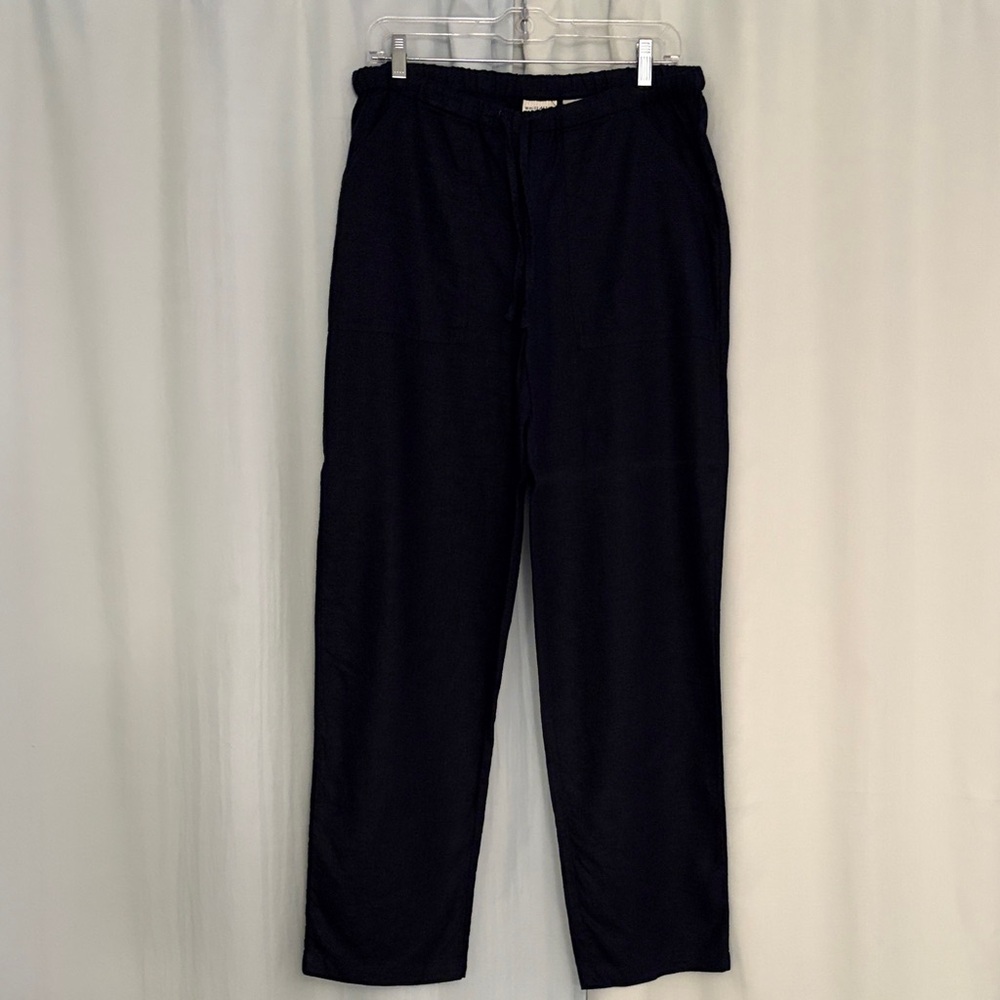 White Stag Women’s Navy Blue Linen Blend Straight Leg Drawstring Pants, small